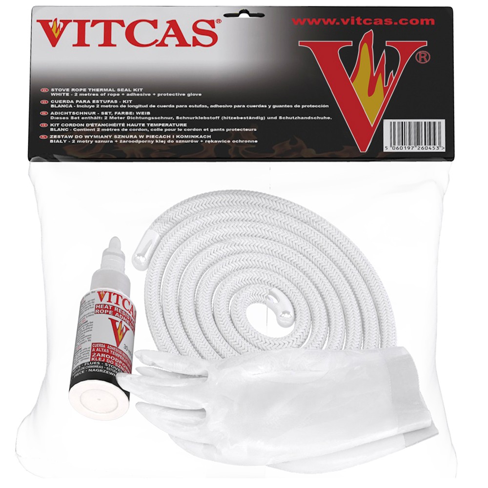 Vitcas white stove rope kit with adhesive and protective gloves